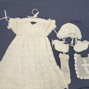 Elegant Cream Crochet Baby Dress Set